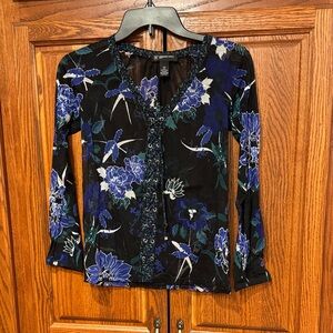 INC International Concepts Black and Blue Floral Top